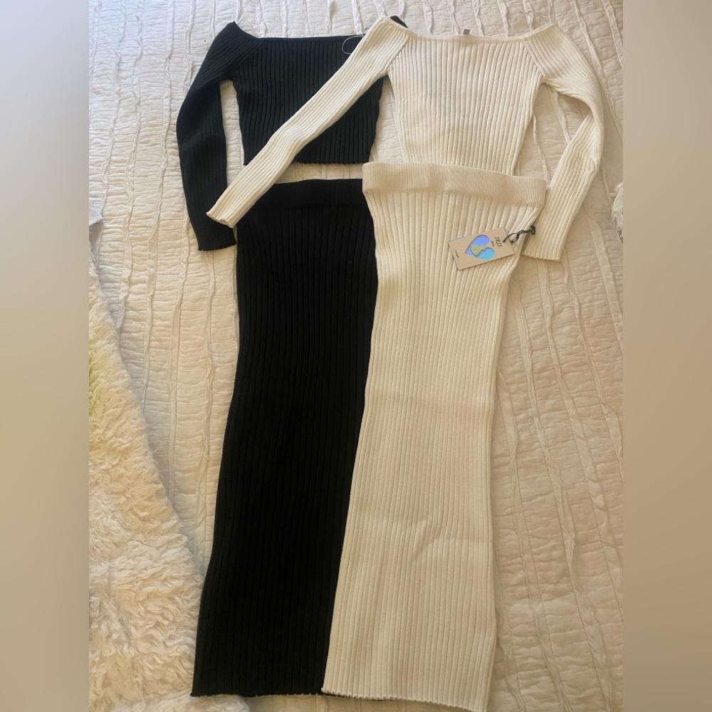 Black and White Ribbed Knit Set